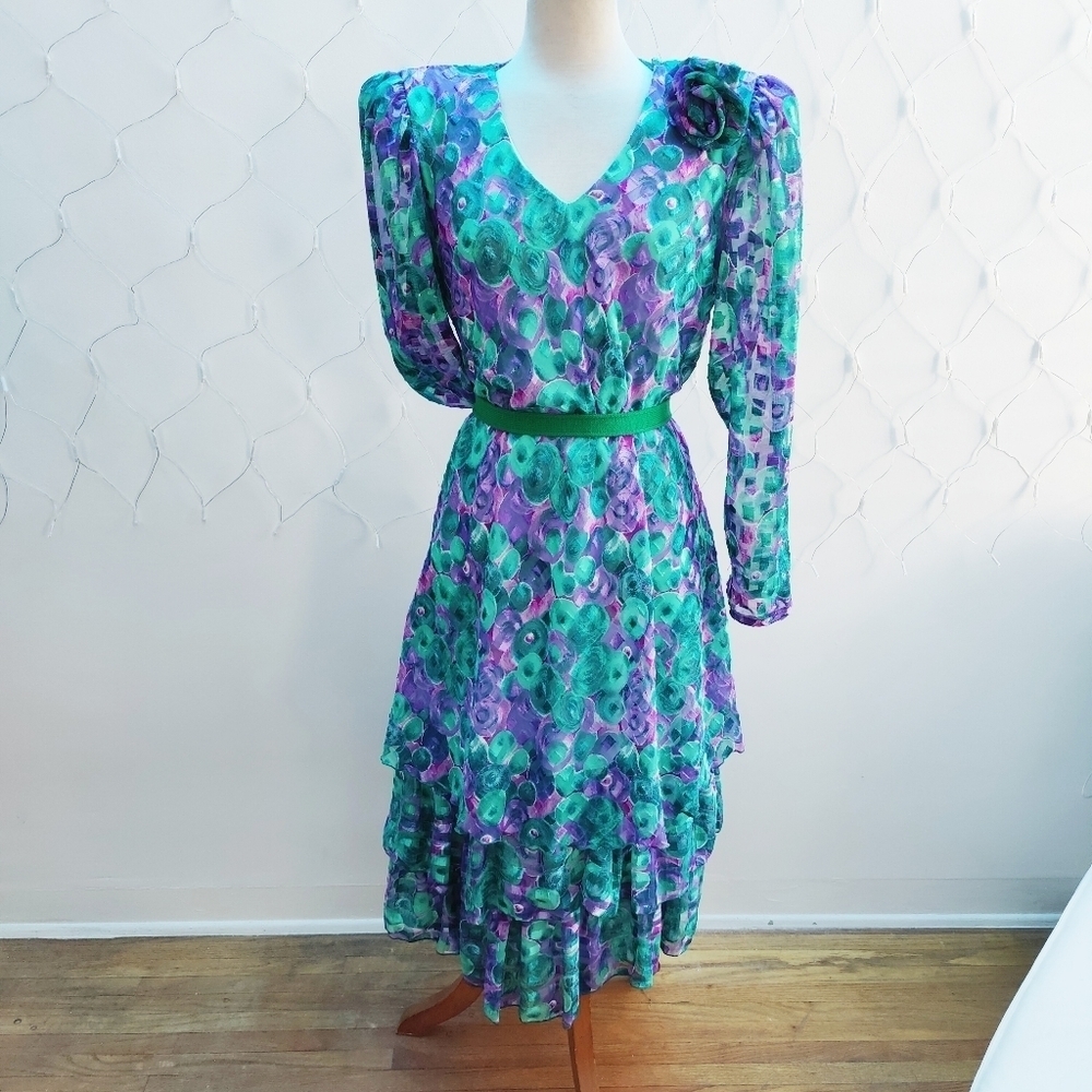 Vintage Colorful Abstract Dress by Joan Davis for Jo Hanna York • Size Medium